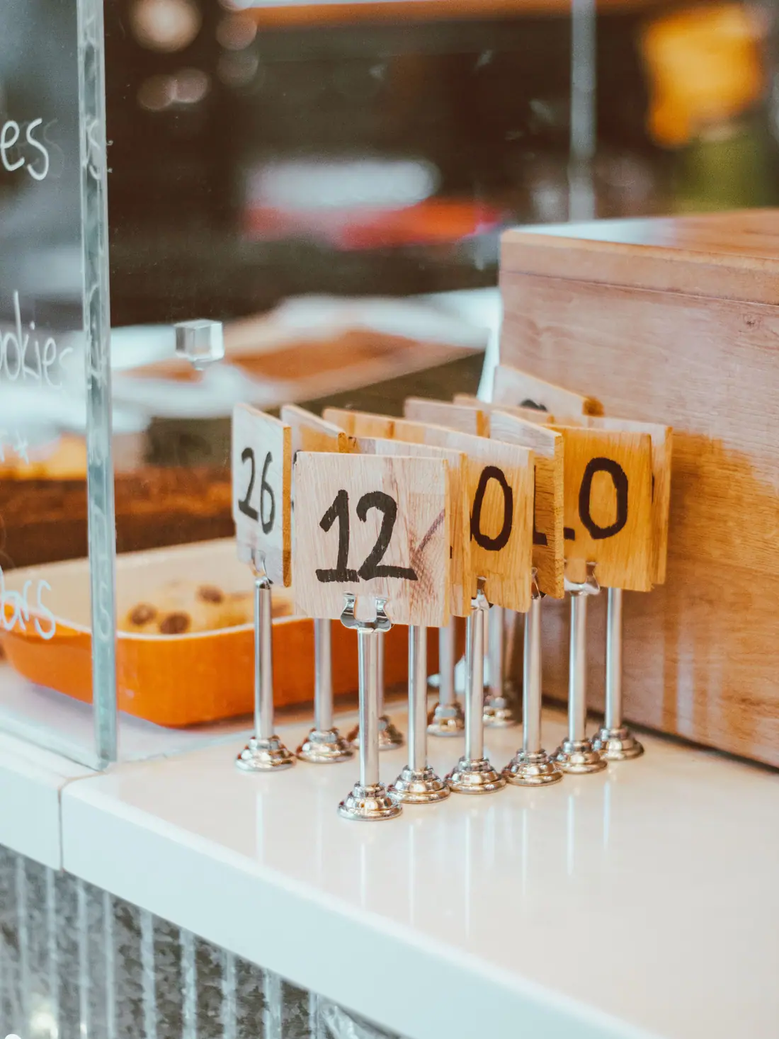 Pastry counter with price tags
